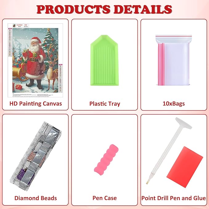 DOMROM Christmas Diamond Painting Kits, Santa Claus 5D Diamond Art Kits,Gem Art Painting with Diamonds Dots, Arts and Crafts for Beginners Adult Wall Decor 12 x 16inch