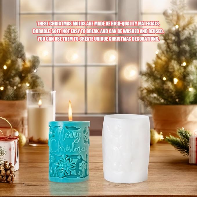 Elk Candle Moulds for Candle Making, Deer Pattern Pillar Candle Mold, Christmas Reindeer Silicone Mold for Soy Wax Candle, Aromatherapy Candle, Gypsum, Plaster, Home Decor (Snowflakes Molds)