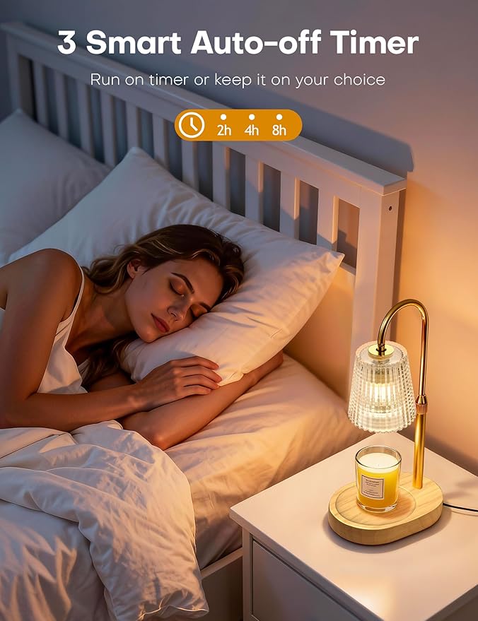 Candle Warmer Lamp with Timer Dimmer Adjustable Height, Electric Wax Melts Warmer for Jar Candles, Birthday Christmas House Warming Gifts for Women Mom, New Home Bedroom Decor with 2 Bulbs
