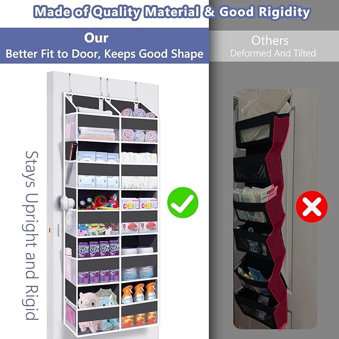 Heavy Duty Over The Door Organizer 5 Tiers, Extra Large Behind Door Storage of 10 Front & 10 Mesh Pockets, 80lb Weight Capacity, Hanging Doors Storage for Closet Bedroom Nursery, Dark Gray