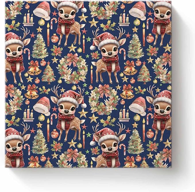 Xmas Winter Reindeer Pine Tree Paint by Numbers Kits,DIY Oil Painting for Adults Children Beginner, Garland Bell Candle Star Navy Blue Artwork,Home Canvas Wall Art for Living Room Bedroom,16x16In