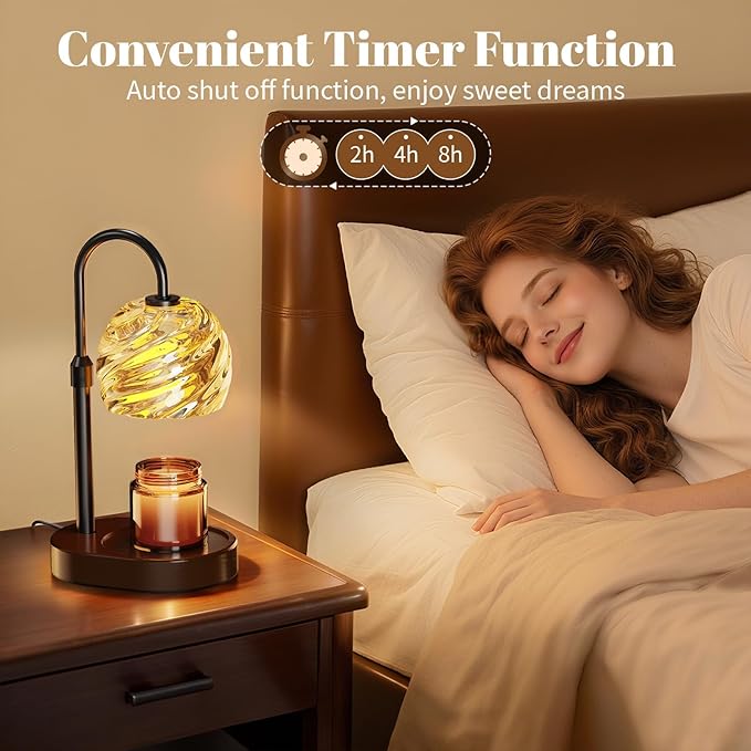 Candle Warmer Lamp with Timer Dimmer, Electric Candle Warmer with Adjustable Height for Home Decor, Valentines Birthday Gifts for Women Men Mom, Wax Melter for All Jar Sizes, 2Bulbs,Black