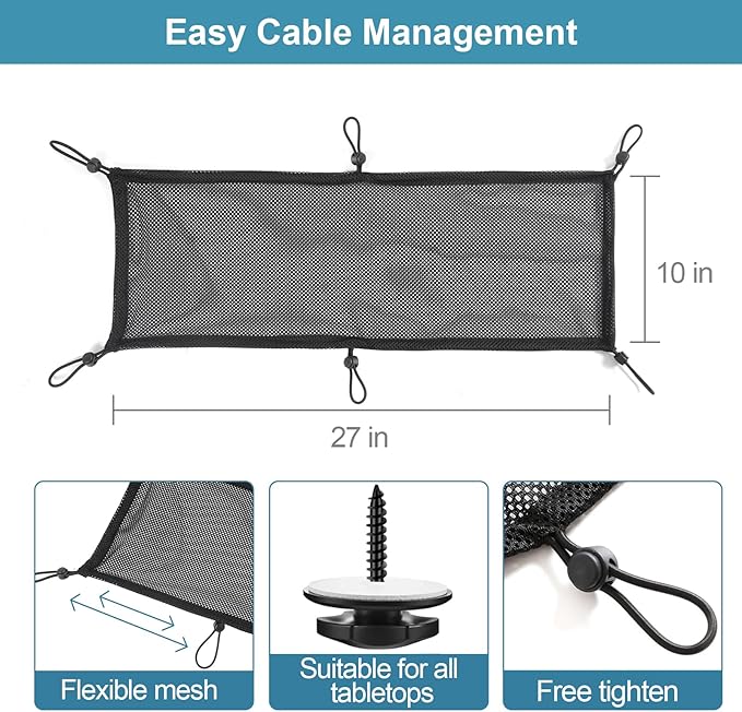 Cable Management Mesh Under Desk Kit, Privacy Net, 36PCS Table Flexible Wire Organizer, Extra Large Capacity Kit Desk, 27 x 10 Inches