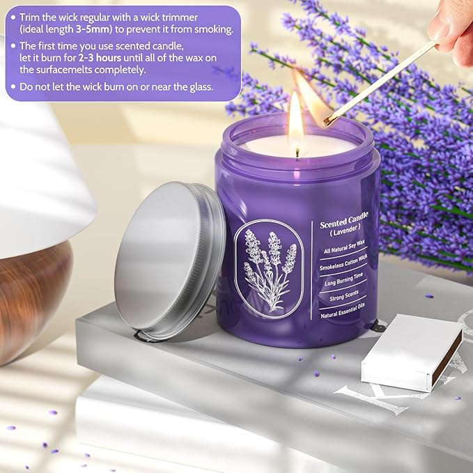 WarmEmbrace Lavender Scented Candles for Women, 7.5 oz Highly -Scented Soy Candle for Home Scented, Birthday Valentines Gifts for Mom & Girlfriend, Housewarming Gift