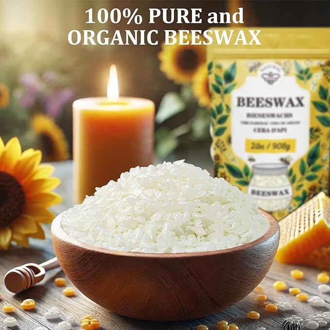 Beeswax pellets 20LB, VEGISHINE Pure and Natural White Beeswax for Candle Making, DIY Skin Care, Lip Balm, Polishing, Lotion, Soap, Candle Making Supplies