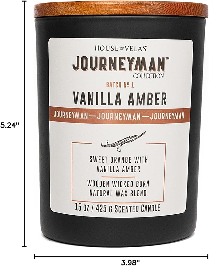Journeyman Collection Candle, 15oz, Wooden Wick, Vanilla Amber, Large Painted Jar