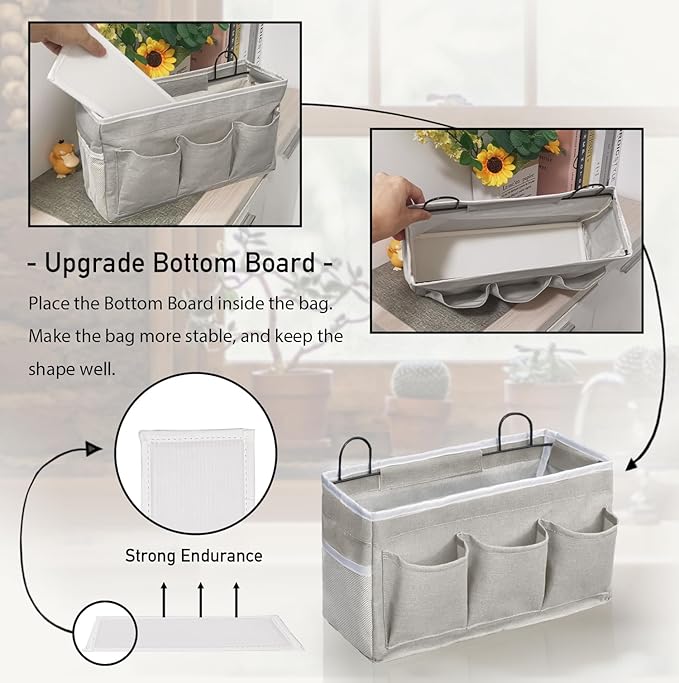 Kanrichu Wall Hanging Organizer Bag, 2-Pack Linen Storage Baskets with Pockets, Wall Hanging Storage Basket for Bedroom, Kitchen, Office, RV Camper (LightGrey-2pcs)