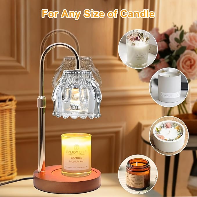 Candle Warmer Lamp with Timer and Dimmer 4-Level Dimmable Flower Light Heat Lamp for Jar Candles Adjustable Height Modern Cute Home Decor for Living Room Bedroom and Best Gift for Friends Lover.Silver