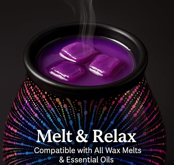 Leyoue 3D Glass Fireworks Electric Wax Melt Warmer with PTC Heating Plate 7 Colors LED Changing Light Wax Burner Melter Fragrance Warmer for Home (Timing Switch)