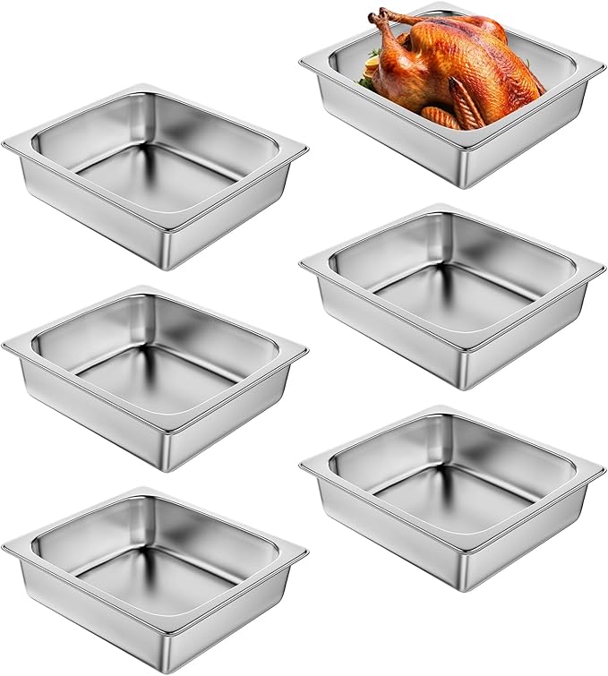 Steam Table Pan Hotel Pans: 1/2 Half Size 6 Pack 4 Inch Deep Stainless Steel Hotel Pan for Food - Commercial Catering Pan for Hotel Restaurant Buffet Party Supplies