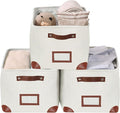DECOMOMO White Storage Bins Fabric Storage Baskets for Shelves & Linen Closet Organization (Creamy White W/ Label holder, Large - 3 Pack)