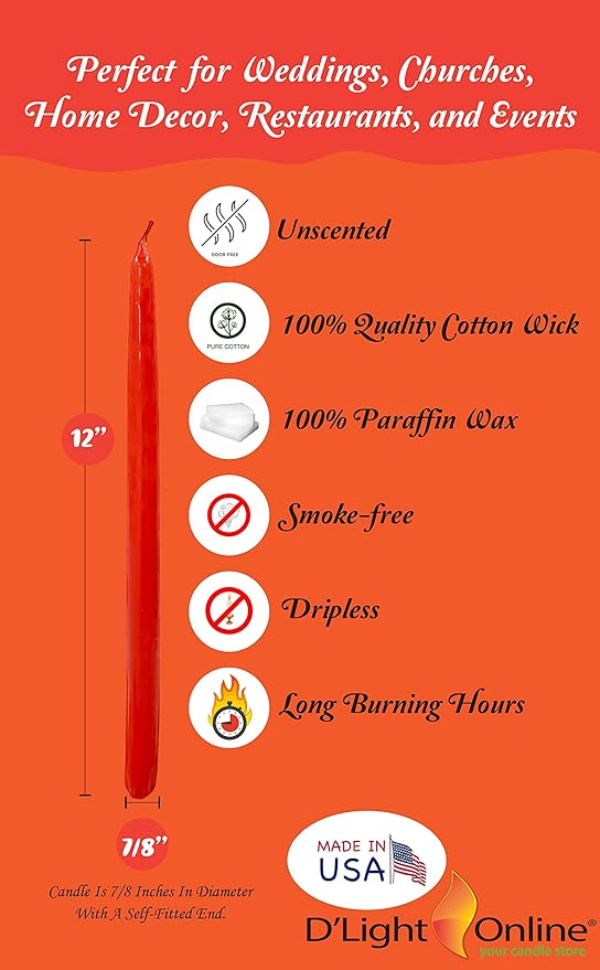 D'light Online Elegant 10" Seasonal Fall Taper Candles Premium Quality - Unscented, Hand-Dipped Tapered Candles, Dripless and Smokeless - Set of 12 (10 Inch, Contemporary Autumn)