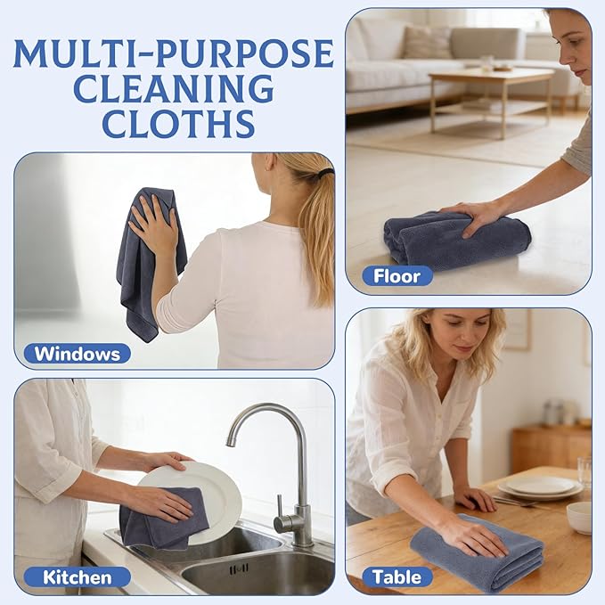 6 Pcs Extra Large Microfiber Cleaning Cloth Reusable Microfiber Towels Thick Washable Cleaning Towel for Home Office Windows Floors and Cars, 30 x 20 Inch(Grey)