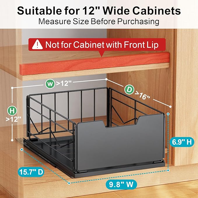 iSPECLE Pull Out Cabinet Drawer - For (12" - 36") Wide Cabinet, No Drilling Ideal for Renter, Easy Slide Out Access Items No More Digging, Large Capacity Store More for Kitchen Pantry Bathroom, 1 Pack