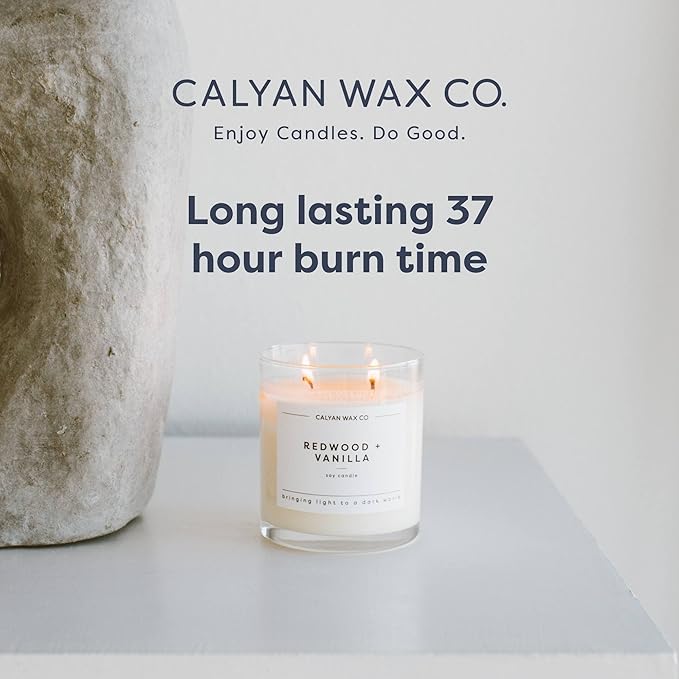 Calyan Wax Co. Lavender & Bergamot 2 Wick Scented Candle - 37 Hour Burn - Luxury Non Toxic Soy Wax Candles - Long Lasting Large Glass Jar Candle for Home - 8.8oz