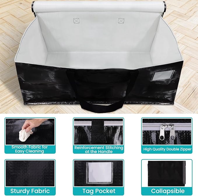 Extra Large Moving Boxes-Moving Bags with Zipper, Carrying Handles and Tag Pocket-Moving Supplies for Space Saving-Totes for Storage-for moving, Storage, Camping and Travel 93L-2 Pack