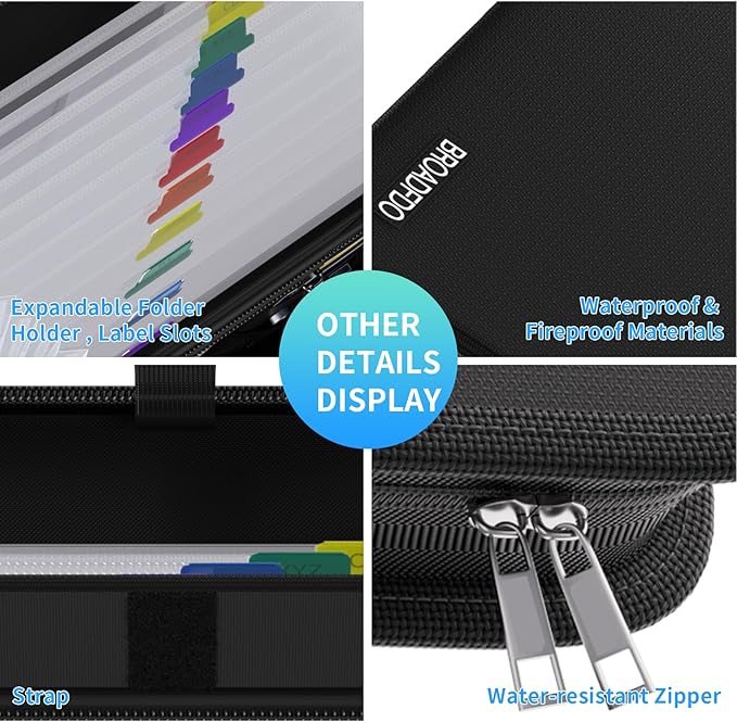 Fireproof & Waterproof Accordion File Organizer, 13-Pocket Expanding Document Organizer with Handle & Labels,Heat-Resistant fireproof file folder A4/Letter Files, Safe travel file organizer
