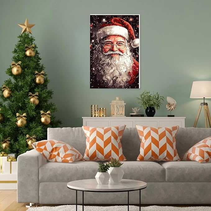 NAIMOER Christmas Santa Claus Paint by Numbers Kits for Adults Beginner with Wooden Framed, Color by Numbers on Canvas Painting Kits for Adults, Easy Paint DIY Acrylic for Home Wall Decor 8X12 Inch