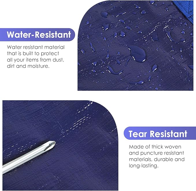 SINLAND 4 Pack Extra Large Heavy Duty Moving Bags with Strong Zippers, Reinforced Handles and Tag Pocket, Packing Totes Supplies for College Dorm Room, Packing Bags for Saving Space (Blue)