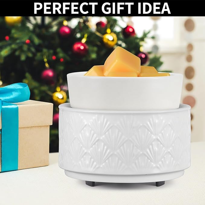 mocosa Ceramic Wax Warmer Wax Melt Warmer for Scented Wax 3-1 Electric Candle Warmer Home Fragrance Wax Burner for Mom Women(White-Fan Shaped)