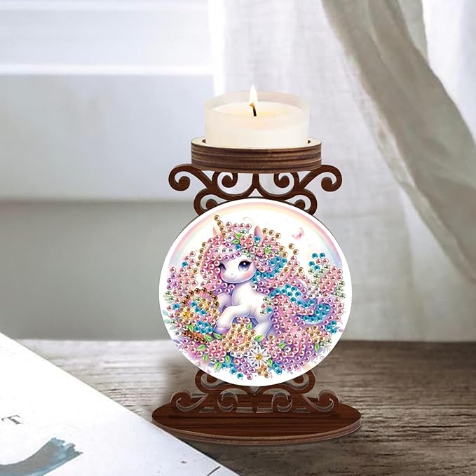 Diamond Art Painting Candlestick Holder kits, Unicorn DIY shaped crystal Diamond partial art painting, woodiness Candle holder for AromaRelax & Home Decor, Christmas Halloween Ornaments (Double-Sided)