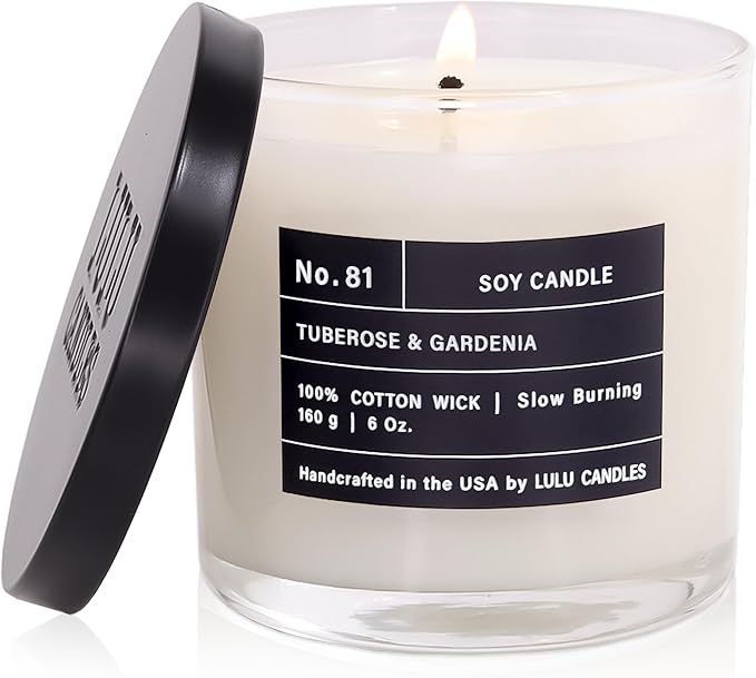 Lulu Candles | Tuberose & Gardenia | Luxury Scented Soy Jar Candle | Hand Poured in The USA | Highly Scented & Long Lasting (6 Oz.)
