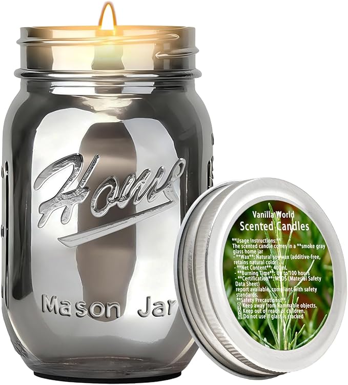 Scented Candle Smoke Gray Sands Scented, Classic 22oz Large Jar Single Wick Candle, Over 110 Hours of Burn Time, Perfect for Creating Relaxing Atmosphere (Vanilla World)