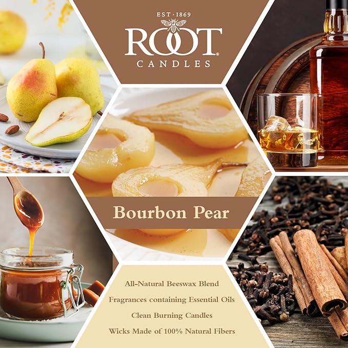 Root Candles Fall Scented Candles in Travel Tin 24-Hour Honeycomb Traveler Handcrafted Beeswax Blend Candle, 4-Ounce, Bourbon Pear