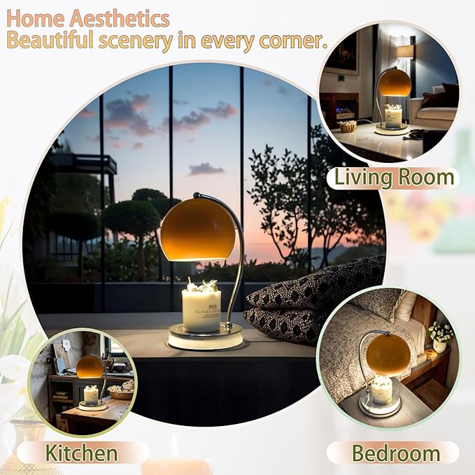Candle Lamp Warmer, Wide Base Scented Candle Warmer with Timer and Dimmer, Adjustable Candle Melting Lattern, Home Decor Table Lamp (Orange)