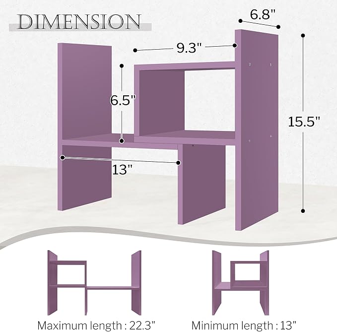 Jerry & Maggie Desktop Organizer Office Storage Rack Adjustable Wood Display Shelf Birthday Gifts Toy Home Decor Free Style Rotation Display True Natural Stand Shelf (Violet)