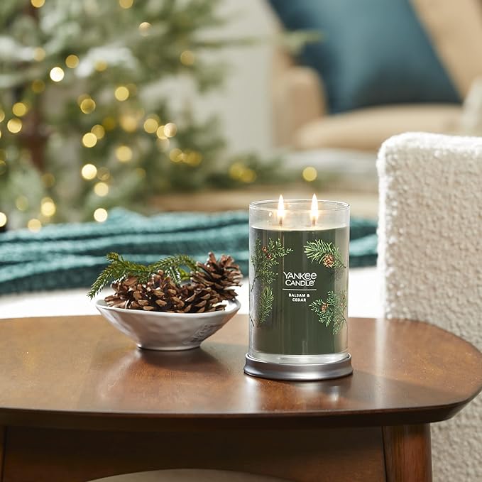 Yankee Candle Balsam & Cedar Scented, Signature 20oz Large Tumbler 2-Wick Candle, Over 60 Hours of Burn Time (Pack of 2)