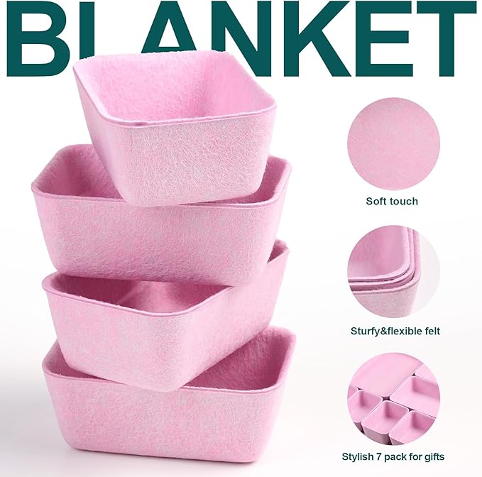 HNYYZL Desk Drawer Organizer,7 Pack Felt Drawer Organizer Shallow Drawer Organizers Felt Storage Bins,Desk organizer trays (Pink)