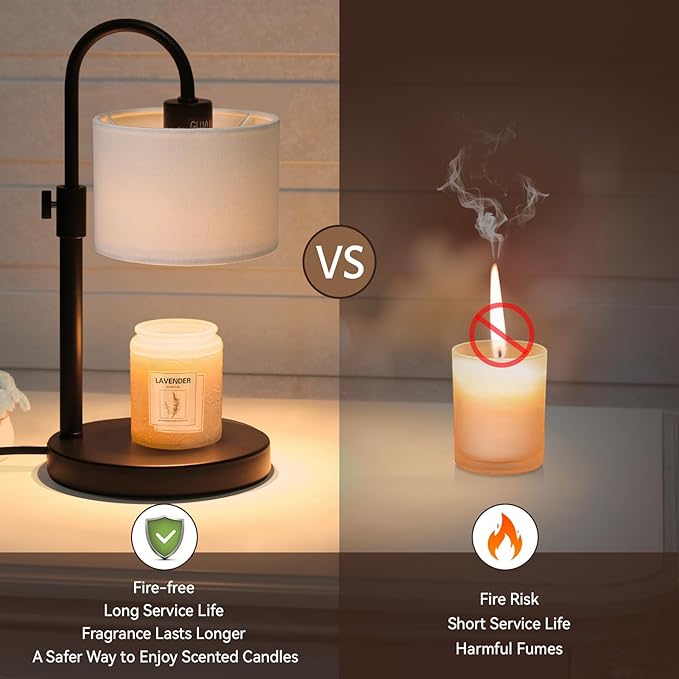 FINCMY Candle Warmer Lamp with Timer, Dimmable Candle Wax Warmer Candle Lamp Warmer with 2 Bulbs, House Warming Gifts Birthday Gifts for Women Bedroom Home Decor (White)
