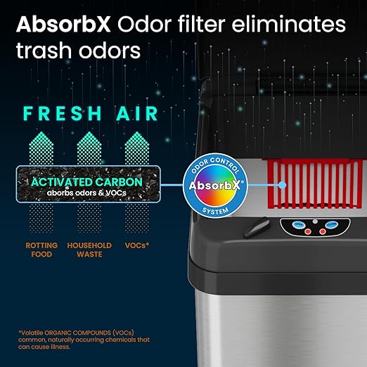 iTouchless 13 Gallon Sensor Kitchen Trash Can with Lid and Odor Filter, Stainless Steel Trashcan Extra-Wide Lid Opening Slim Garbage Bin for Home Office Work Bedroom Living Room Garage Large Capacity