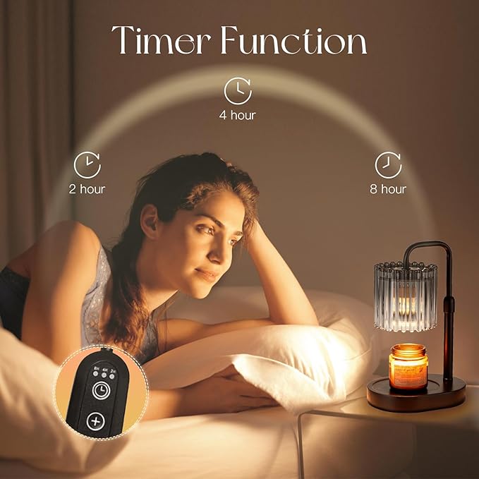 Candeldo Candle Warmer Lamp with Timer: Black Candle Warming Lamp Height Adjustable Wax Melt Warmer Dimmable Modern Farmhouse New Home Bedroom Decor Mothers Day Housewarming Gift for Women