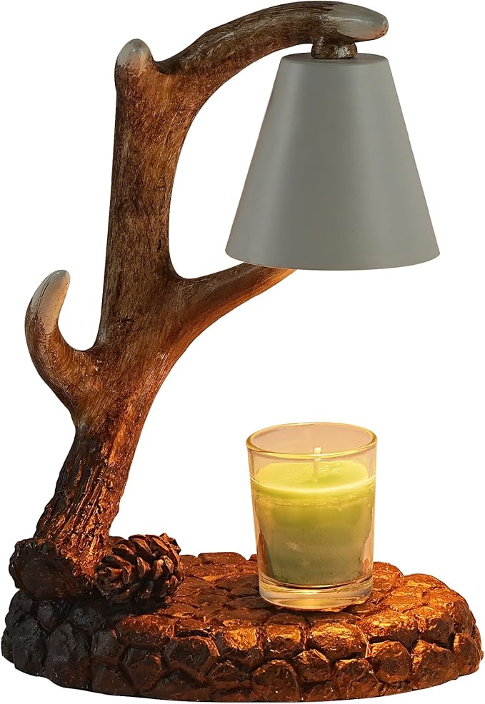 Deer Antler Wax Warmer Lamp - 10.25in Resin Flameless Candle Melter, Black Brown, Safe Home Decor with 4.5in Height for Scented Wax Bullet Points