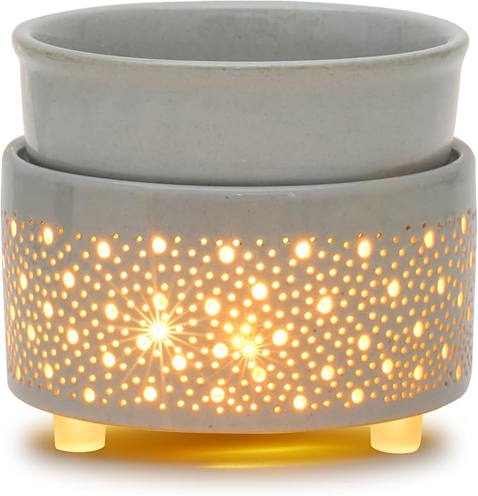 Wax Melt Warmer Ceramic 3-in-1 Oil Burner Electric Candle Wax Warmer Burner Heating Plate Melter Fragrance Warmer for Scented Waxs Home Office Bedroom Aromatherapy Gift& Décor (Grey)