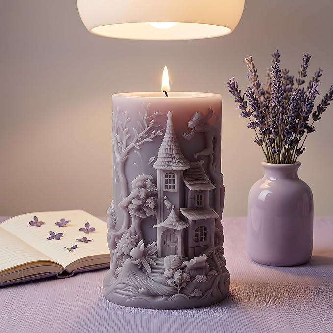 XIAOSHUI Tower Magic House Cylinder Candle Molds Forest House Candle Silicone Mold for Candles Making Resin Casting Aromatherapy Candles Gypsum Craft Home Decorate