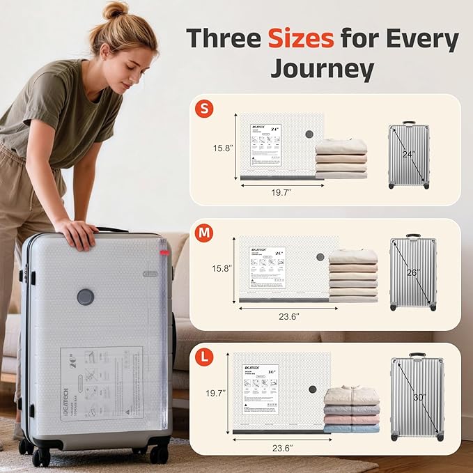IDEATECH 12 Pack Travel Vacuum Storage Bags with USB Pump, Carry-On Size Compression Packing Bags, Space Saver Vacuum Seal Bags for Clothing, Luggage & Home Storage, Essential Travel Pack-4S+4M+4L