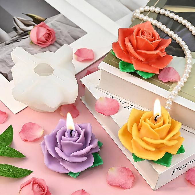 Large Rose Candle Molds, Rose Molds for Candles, 3D Flower Silicone Mold for Soap Wax Plaster Epoxy Resin Casting Clay Home Décor Handmade Gift