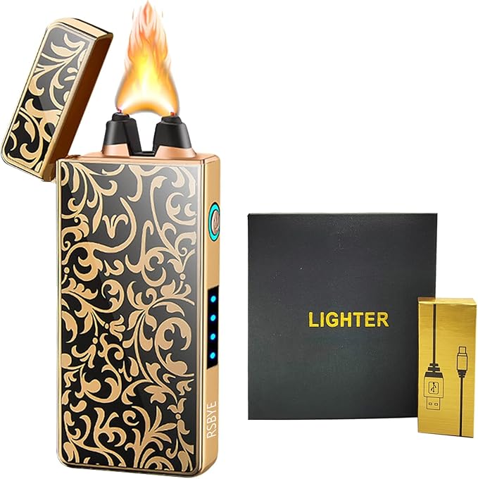 Big Flame Electric Lighter Plasma Lighters Cool Lighters with LED Battery Indicator, Windproof Arc Lighter, Butane for Man & Woman(Bloom)
