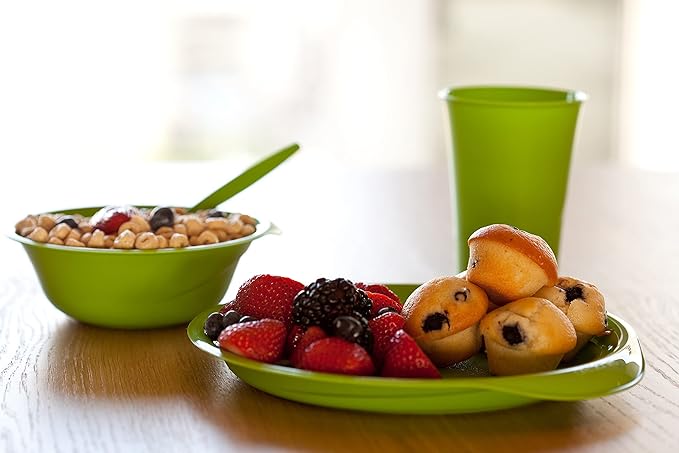 Preserve Everyday BPA Free Dinner Plates Made from Recycled Plastic in the USA, Bulk Set of 32, Apple Green