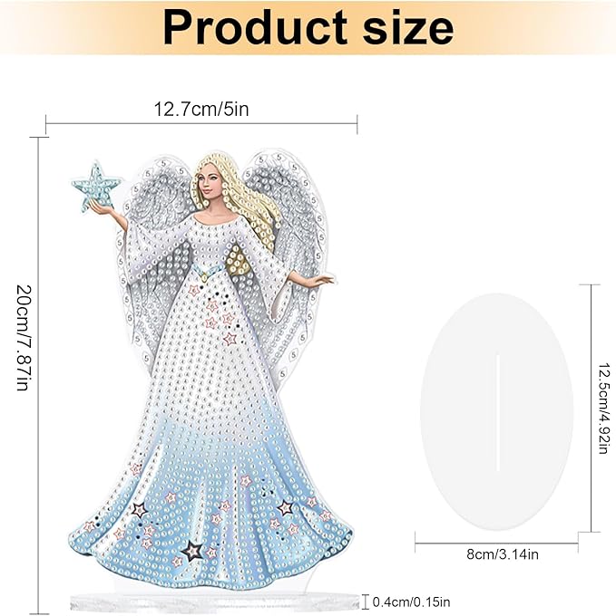 antor DIY Diamond Painting Desktop Ornament Kit, Angel Figurine Acrylic Tabletop Diamond Art Decoration for Adults, Special Shape Crystal Diamond Painting Table Top Home Office Decor