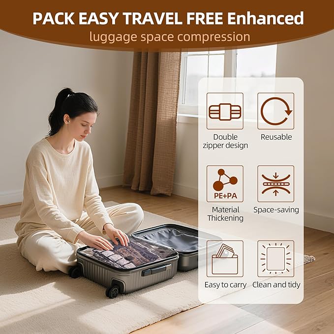 18 Pack Travel Vacuum Bags for Clothing,Compression Seal Packing Cubes for Suitcase Backpack,Vacuum Seal Bags for Clothing,Carry-on Size Space Saver Storage Bags 80% for Travel & Home(No pump)