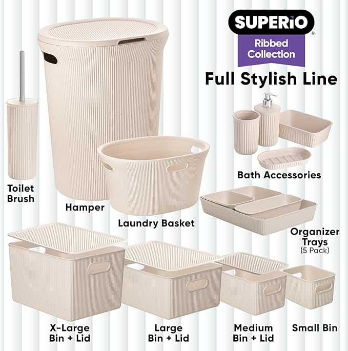 Superio Eco-Friendly Decorative Plastic Basket Open Home Storage Bins Organizer Baskets, Small (2 Pack) Container Boxes for Organizing Closet Storage Bins for Shelves Drawer Shelf 1.5 Liter