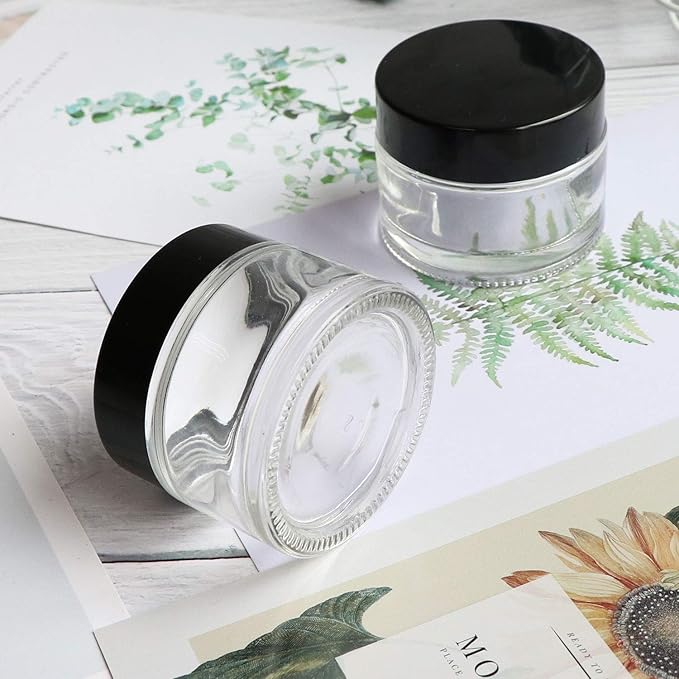 Encheng 15 Pack of 2 oz Clear Round Glass Jars, with Inner Liners and Lids, Empty Cosmetic Containers,Cream jars