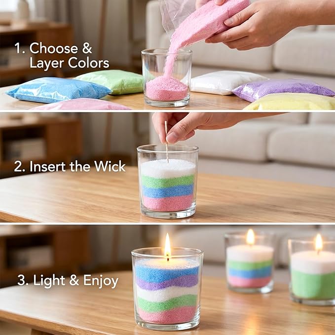 Sukh Candle Sand and Wicks - 430G(0.94lb) Sand Candles with Wicks Green, White, Pink, Blue, Purple Refillable Candle for Weddings, Parties