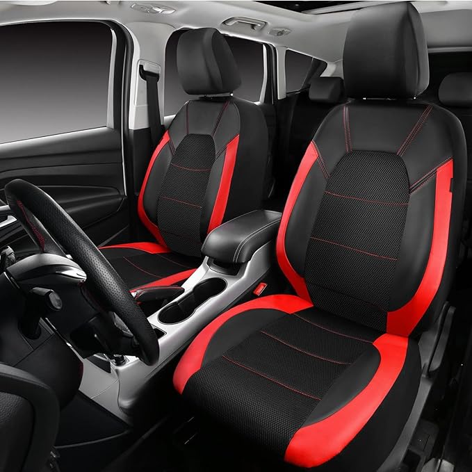 5 Seats Car Seat Covers Full Set for Volkswagen Taos S/SE/SEL/R-Line, Water & Wear Resistant Leather Automotive Seat Cover, Breathable Car Interior Protectors Cushion,D Red