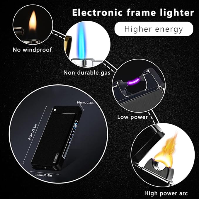 Electric Lighters Rechargeable with Projection Flameless Windproof Plasma Arc Lighter with Battery Indicator Portable Pocket Lighter for Candles,Fireworks （Matte Dark）