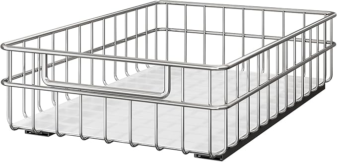 Stainless Steel Pull Out Cabinet Organizer(11.8"W x 16.5"D x 4.7"H)-1 Pack, Minimalist Design Frame, Full-Extension Slide Rails, Easy Installation for Pantry Organizers or Kitchen Cabinet Organizer
